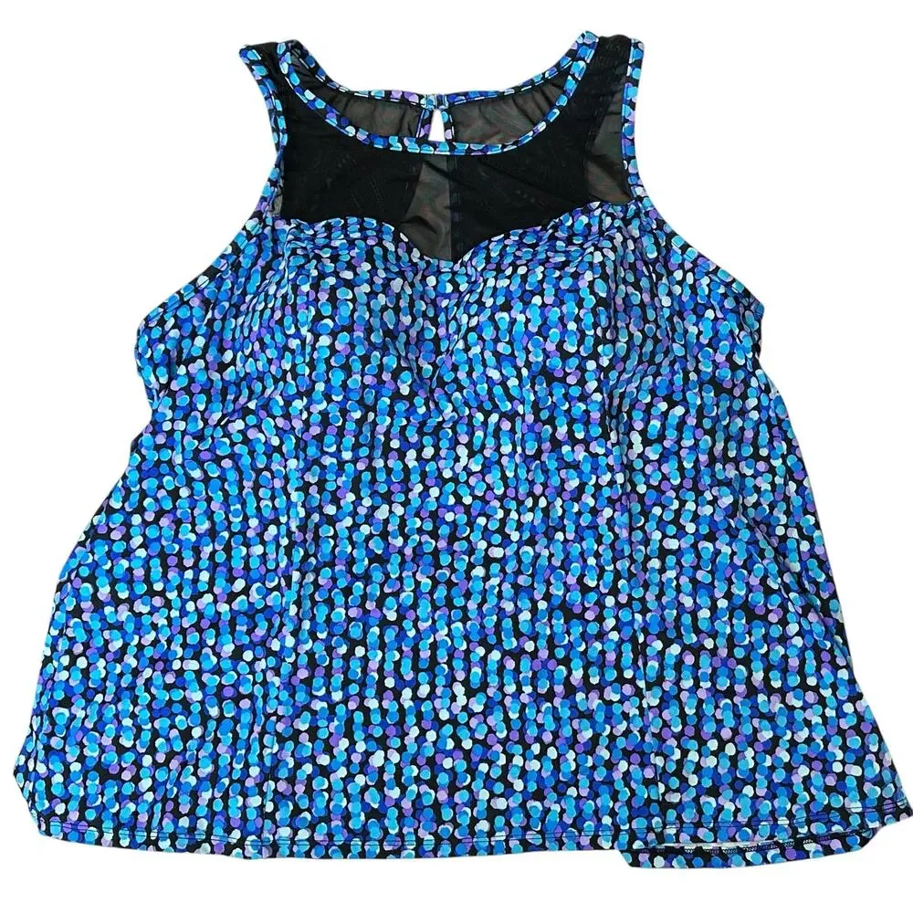 Trimshaper Tankini Swim Top Blue Black Plus Size 22W